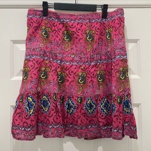 Raviya Pink Tiered Skirt, Intricate Pattern Colorful Lightweight Medium